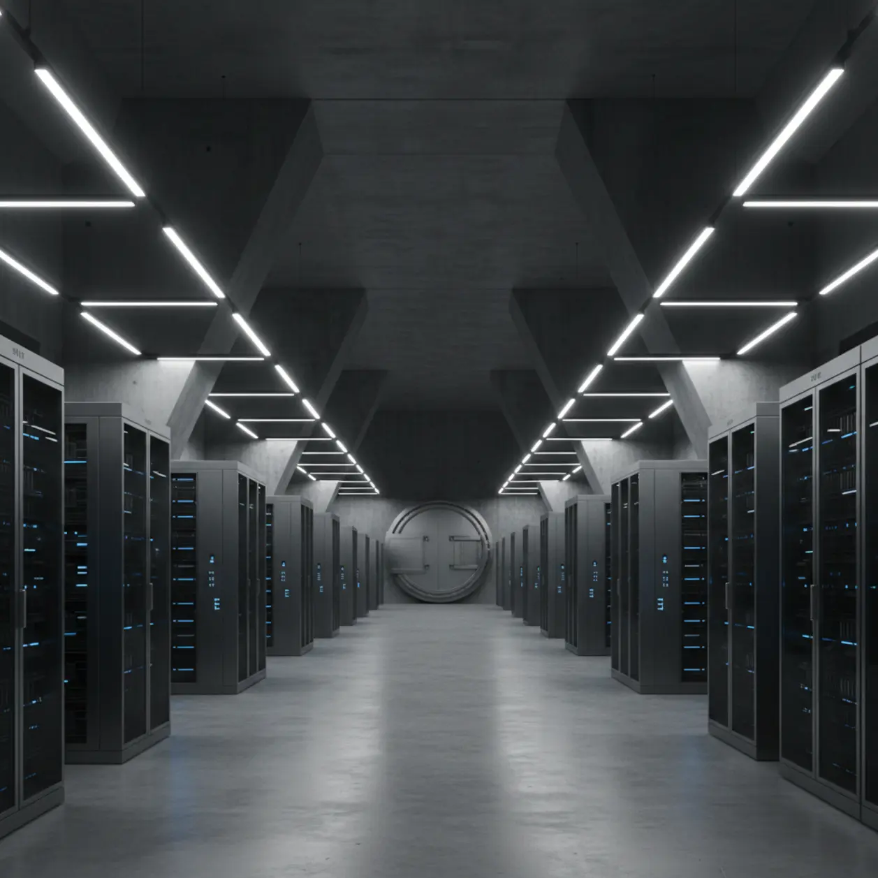 Massive institutional vault interior with clean lines